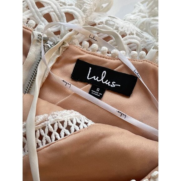 Lulus womens mini dress white open work with nude lining - Picture 4 of 7